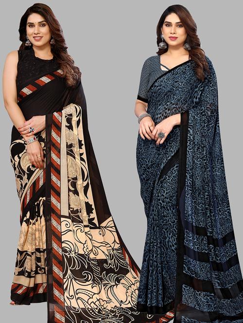 women pack of 2 casual wear sarees with blouse - 21434061 - Very Small Image - 1