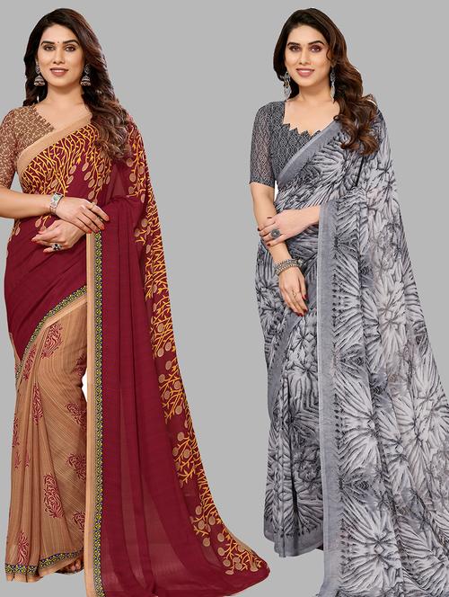 women pack of 2 casual wear combo sarees with blouse - 21434062 - Very Small Image - 1