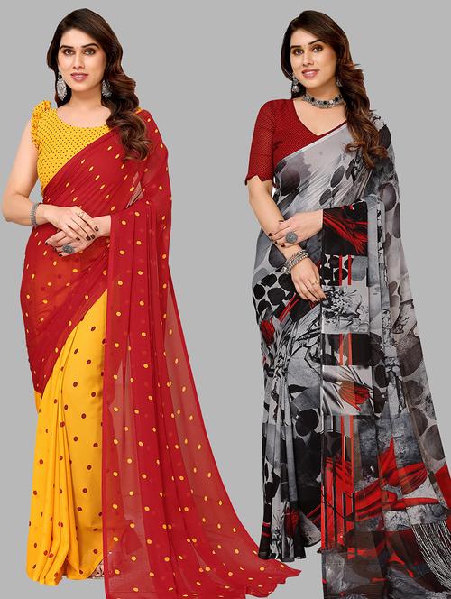 women pack of 2 casual wear sarees with blouse - 21434066 - Very Small Image - 1
