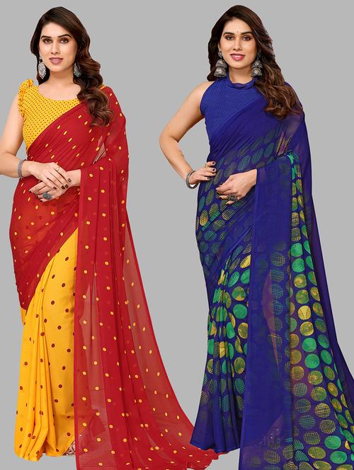 women pack of 2 casual wear sarees with blouse - 21434068 - Very Small Image - 1