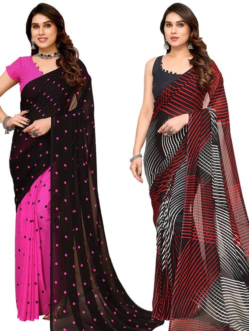 women pack of 2 casual wear sarees with blouse - 21434070 - Very Small Image - 1