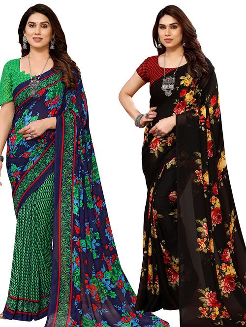 women pack of 2 casual wear combo sarees with blouse - 21434073 - Very Small Image - 1