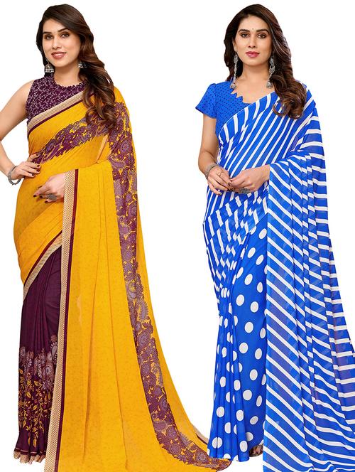 women pack of 2 casual wear combo sarees with blouse - 21434074 - Very Small Image - 1