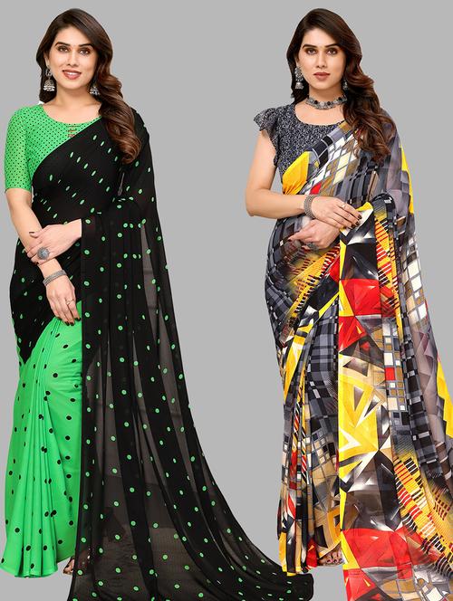 women pack of 2 casual wear combo sarees with blouse - 21434075 - Very Small Image - 1