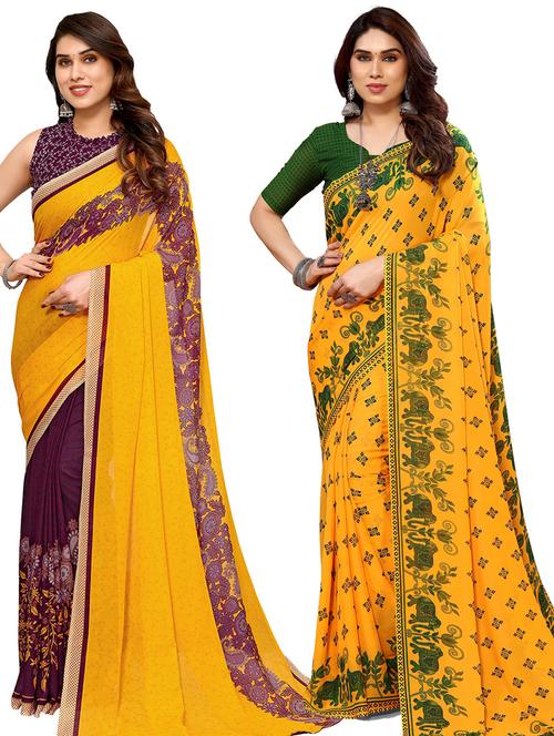 women pack of 2 casual wear sarees with blouse - 21434077 - Very Small Image - 1