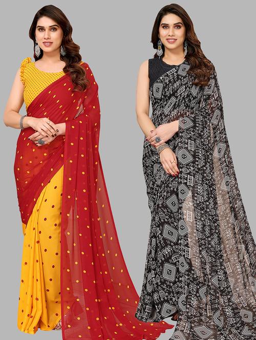 women pack of 2 casual wear sarees with blouse - 21434081 - Very Small Image - 1