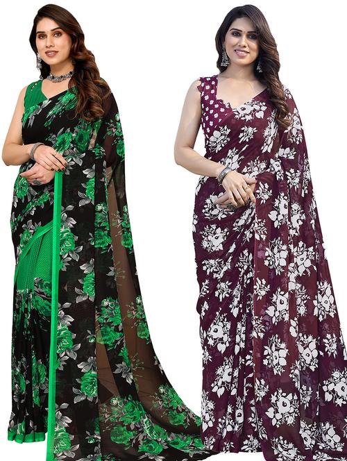 women pack of 2 casual wear combo sarees with blouse - 21434082 - Very Small Image - 1