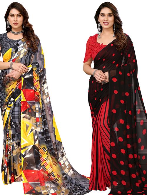 women pack of 2 casual wear sarees with blouse - 21434083 - Very Small Image - 1