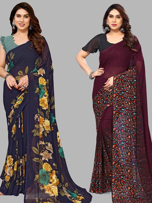 women pack of 2 casual wear sarees with blouse - 21434084 - Very Small Image - 1