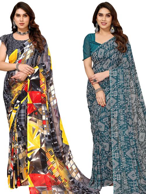 women pack of 2 casual wear combo sarees with blouse - 21434086 - Very Small Image - 1