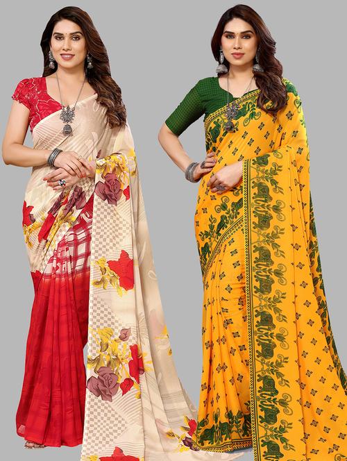 women pack of 2 casual wear combo sarees with blouse - 21434087 - Very Small Image - 1