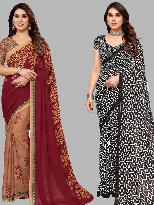 women pack of 2 casual wear sarees with blouse - 21434089 - Very Small Image - 1