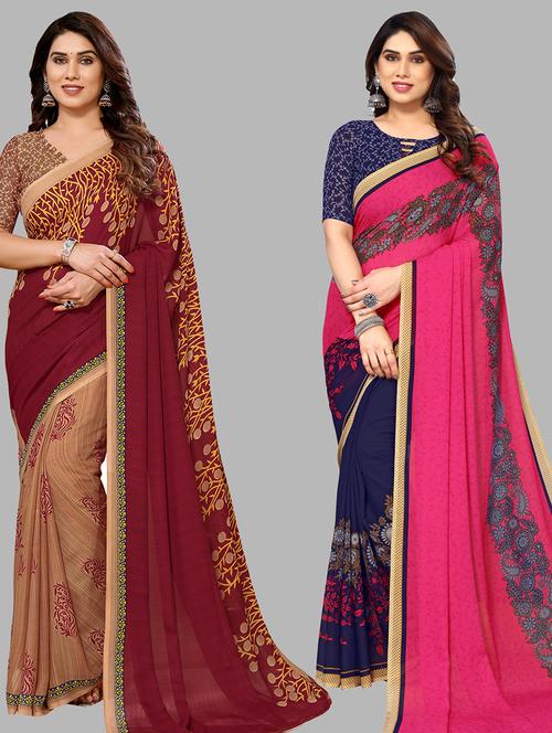 women pack of 2 casual wear sarees with blouse - 21434090 - Very Small Image - 1