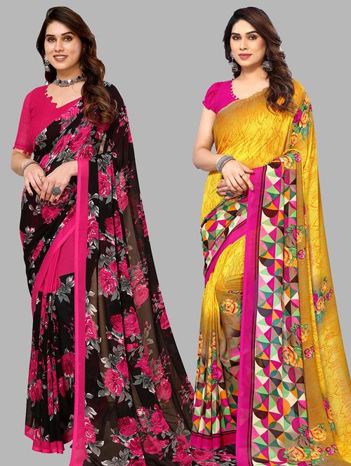 women pack of 2 casual wear sarees with blouse - 21434091 - Very Small Image - 1