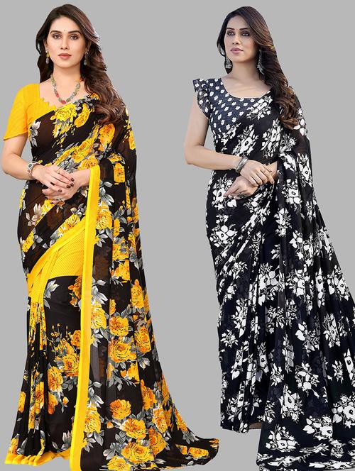 women pack of 2 casual wear combo sarees with blouse - 21434094 - Very Small Image - 1