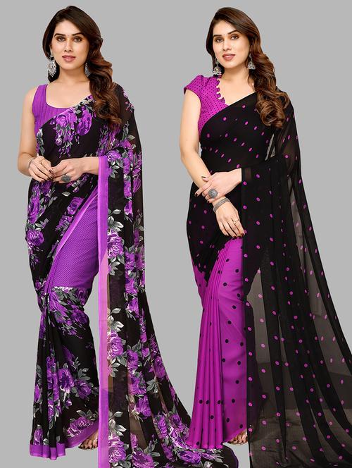 women pack of 2 casual wear sarees with blouse - 21434103 - Very Small Image - 1