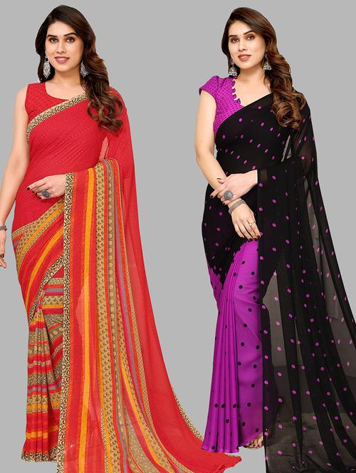 women pack of 2 casual wear sarees with blouse - 21434105 - Very Small Image - 1