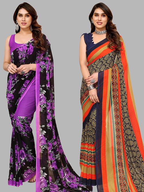 women pack of 2 casual wear sarees with blouse - 21434106 - Very Small Image - 1