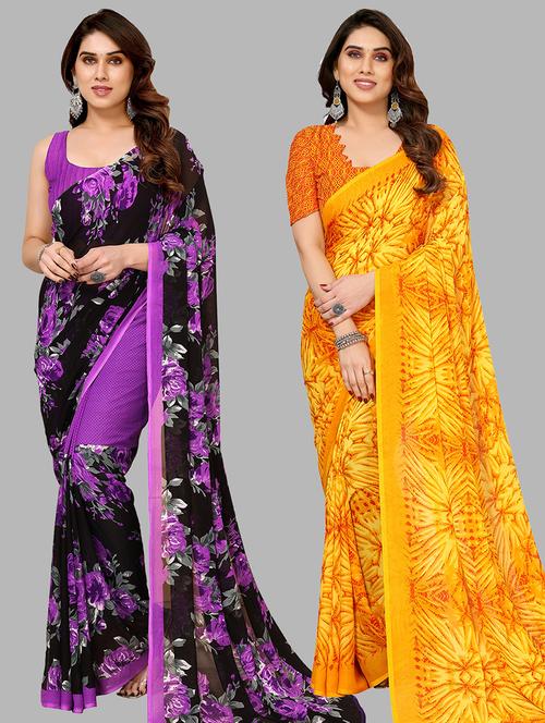 women pack of 2 casual wear combo sarees with blouse - 21434107 - Very Small Image - 1