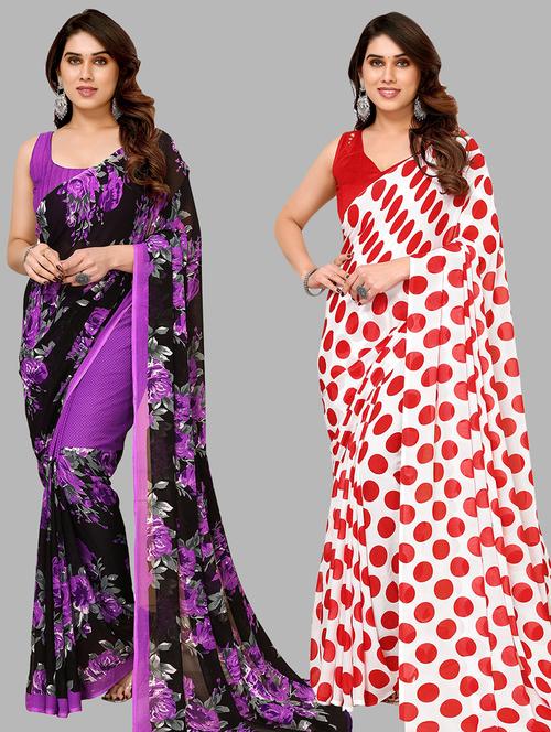 women pack of 2 casual wear combo sarees with blouse - 21434109 - Very Small Image - 1