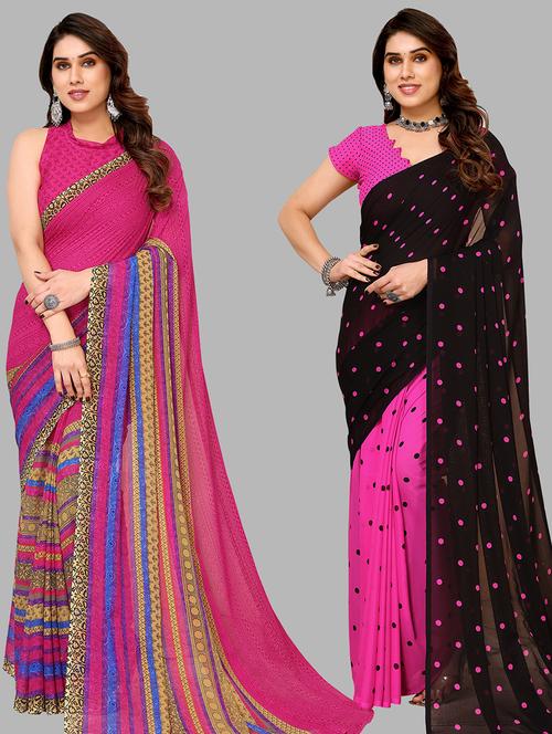 women pack of 2 casual wear sarees with blouse - 21434111 - Very Small Image - 1