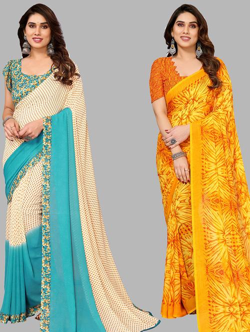 women pack of 2 casual wear combo sarees with blouse - 21434114 - Very Small Image - 1