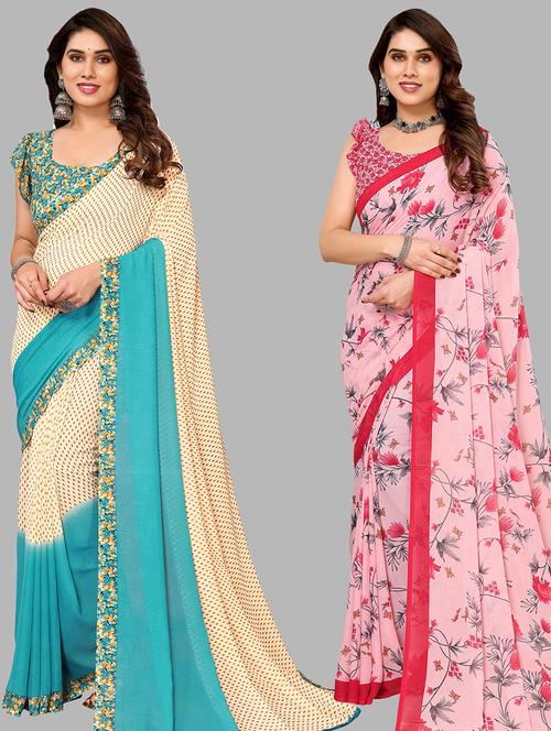 women pack of 2 casual wear sarees with blouse - 21434117 - Very Small Image - 1