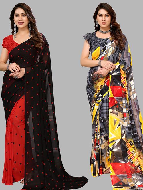 women pack of 2 casual wear combo sarees with blouse - 21434121 - Very Small Image - 1