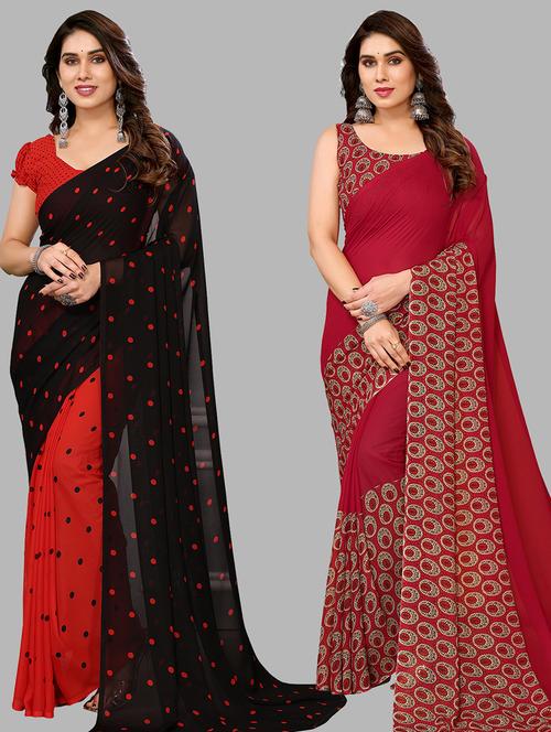 women pack of 2 casual wear sarees with blouse - 21434122 - Very Small Image - 1