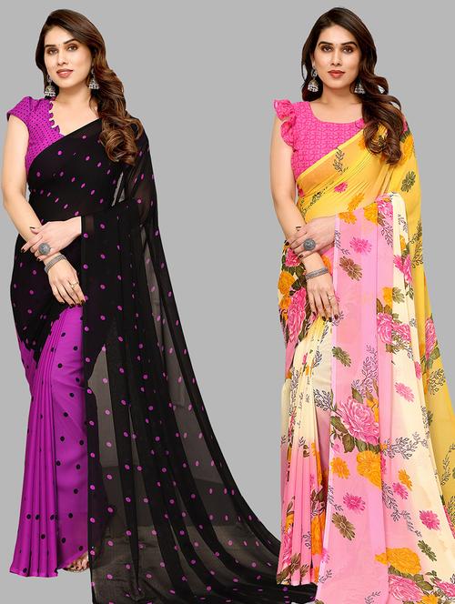 women pack of 2 casual wear combo sarees with blouse - 21434125 - Very Small Image - 1