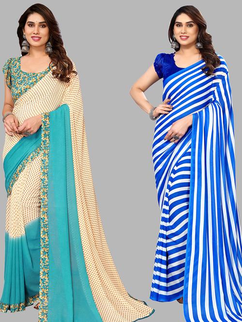 women pack of 2 casual wear combo sarees with blouse - 21434127 - Very Small Image - 1