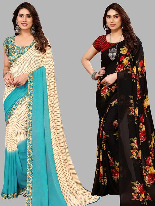 women pack of 2 casual wear sarees with blouse - 21434129 - Very Small Image - 1