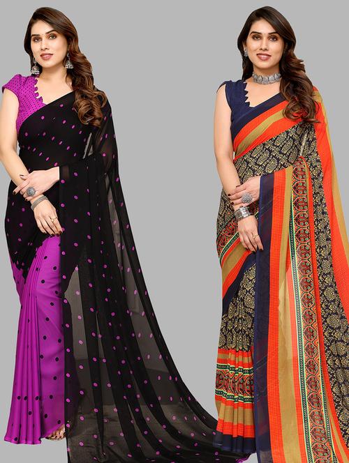 women pack of 2 casual wear combo sarees with blouse - 21434134 - Very Small Image - 1