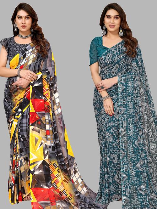 women pack of 2 casual wear combo sarees with blouse - 21434137 - Very Small Image - 1