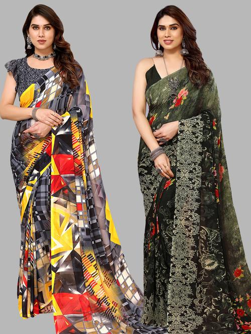 women pack of 2 casual wear sarees with blouse - 21434138 - Very Small Image - 1