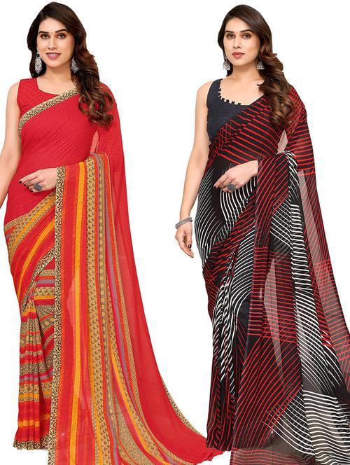 women pack of 2 casual wear combo sarees with blouse - 21434139 - Very Small Image - 1