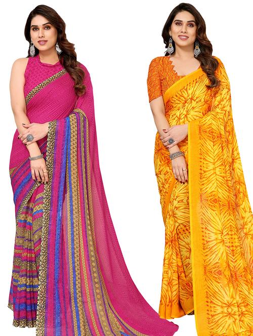 women pack of 2 casual wear combo sarees with blouse - 21434140 - Very Small Image - 1