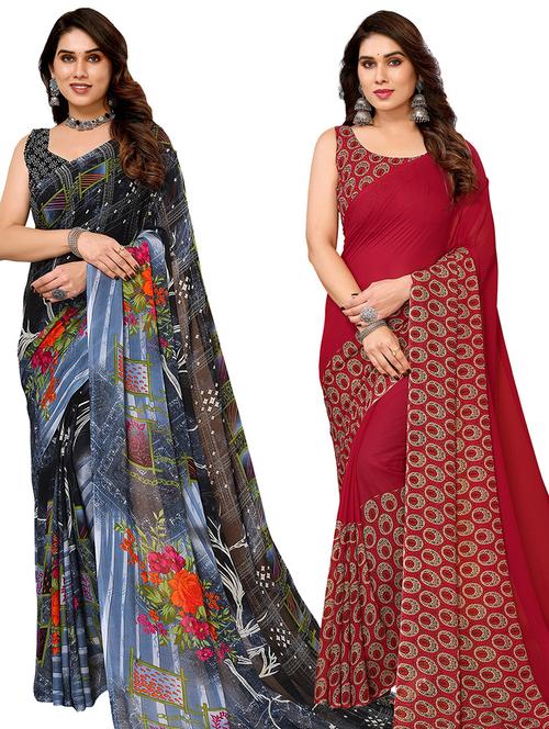 women pack of 2 casual wear combo sarees with blouse - 21434145 - Very Small Image - 1