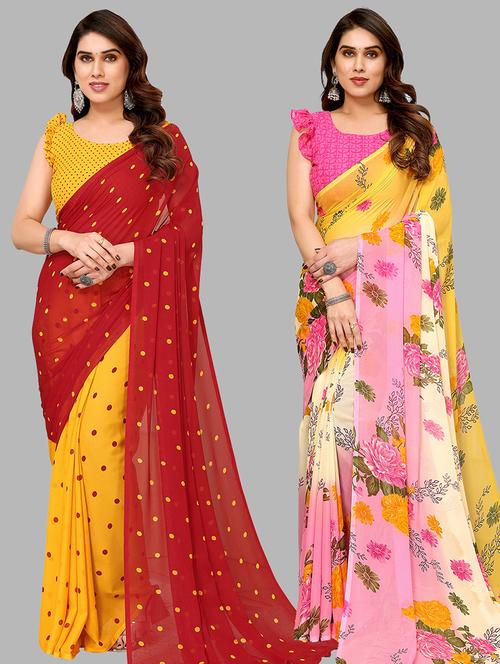 women pack of 2 casual wear combo sarees with blouse - 21434148 - Very Small Image - 1