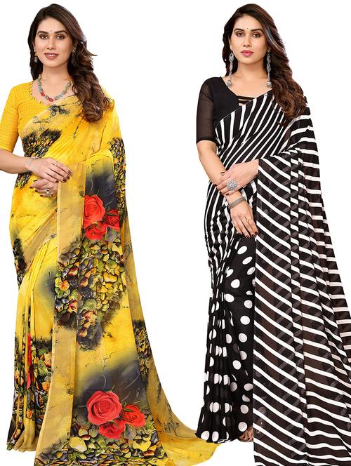 women pack of 2 casual wear combo sarees with blouse - 21434151 - Very Small Image - 1