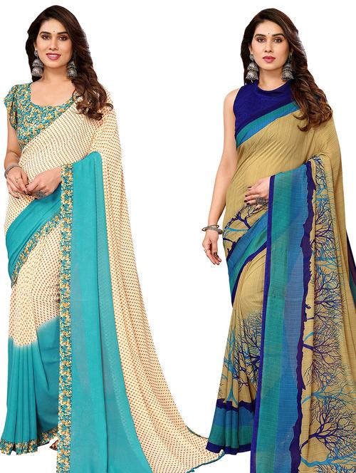 women pack of 2 casual wear combo sarees with blouse - 21434152 - Very Small Image - 1