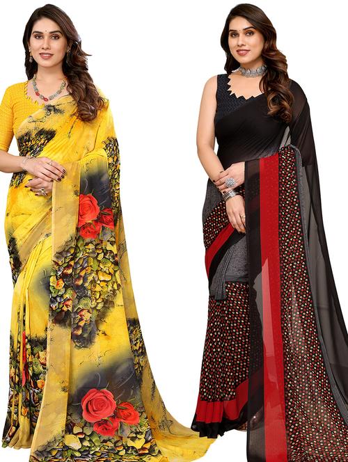 women pack of 2 casual wear combo sarees with blouse - 21434156 - Very Small Image - 1