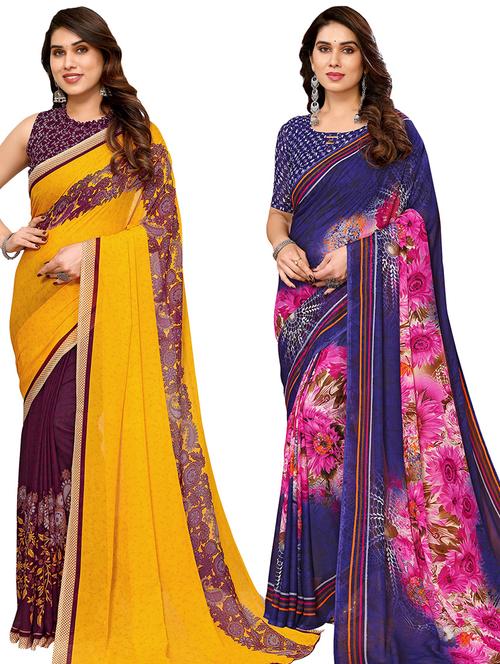 women pack of 2 casual wear combo sarees with blouse - 21434157 - Very Small Image - 1