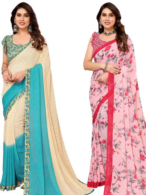 women pack of 2 casual wear combo sarees with blouse - 21434162 - Very Small Image - 1