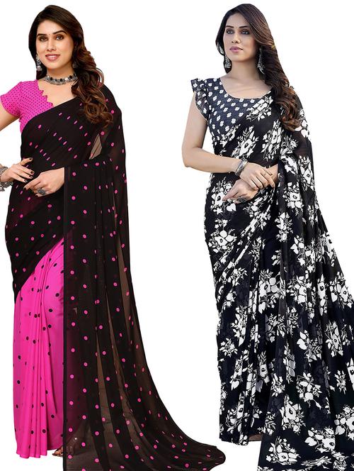 women pack of 2 casual wear combo sarees with blouse - 21434165 - Very Small Image - 1