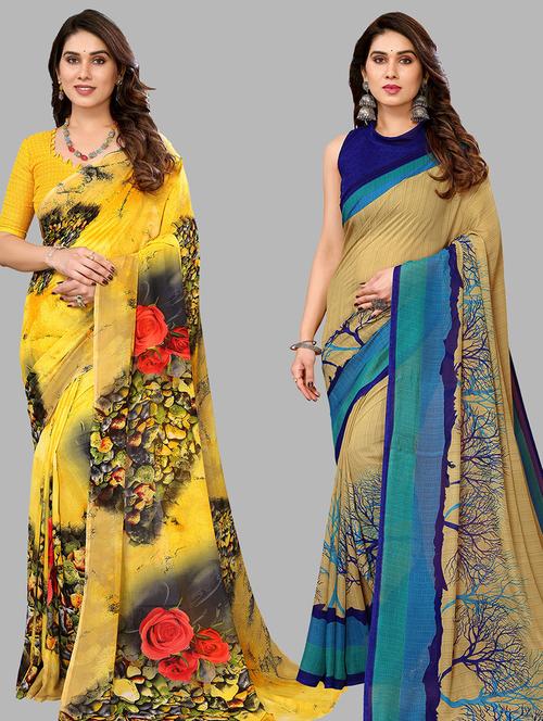 women pack of 2 casual wear combo sarees with blouse - 21434166 - Very Small Image - 1