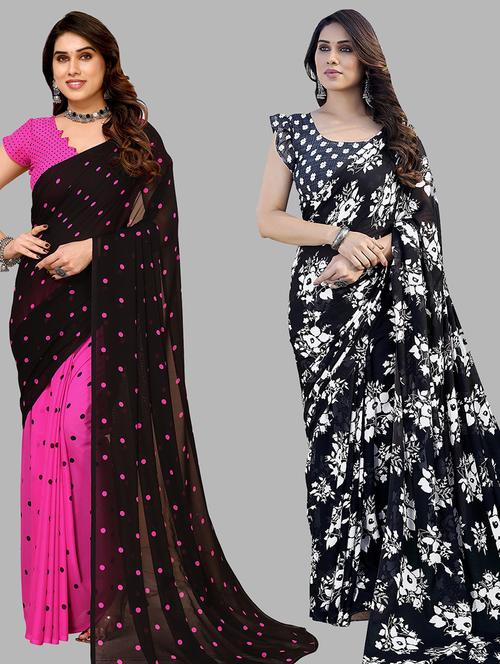 women pack of 2 casual wear combo sarees with blouse - 21434167 - Very Small Image - 1
