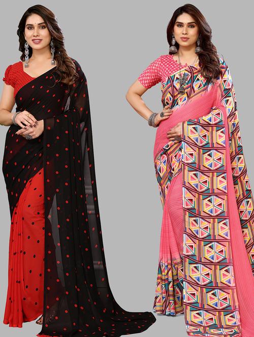 women pack of 2 casual wear combo sarees with blouse - 21434168 - Very Small Image - 1