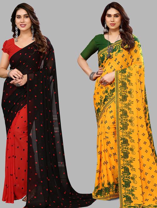 women pack of 2 casual wear combo sarees with blouse - 21434170 - Very Small Image - 1