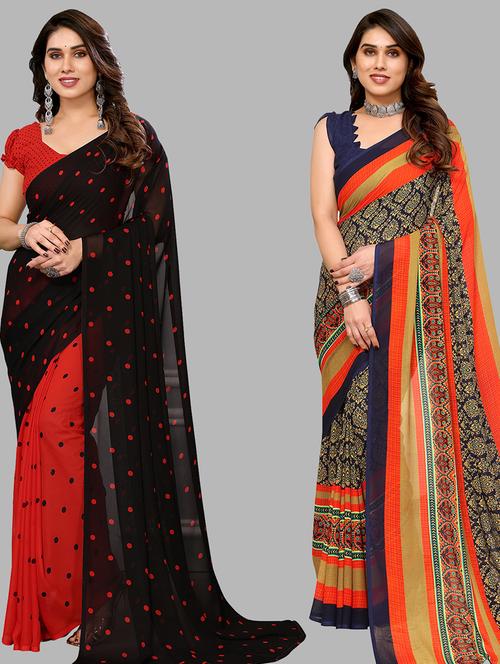 multi colored georgette combo saree with blouse - 21434174 - Very Small Image - 1